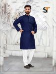 4TRADITIONAL ART SILK SEQUENCE WORK COLLAR MEN’S KURTA PAYJAMA PARTY WEAR WHOLESALE PRICE ETHNIC GARMENT (6)