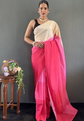 NEW ARRIVAL NATURAL SILK DIGITAL PRINTED READY TO WEAR SAREE WITH UNSTITCHED BLOUSE  RANI
