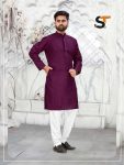 5TRADITIONAL ART SILK SEQUENCE WORK COLLAR MEN’S KURTA PAYJAMA PARTY WEAR WHOLESALE PRICE ETHNIC GARMENT (4)