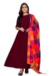 7NEW ARRIVAL POLY CARPE MOTI WORK GOWN WITH DUPATTA  MAROON