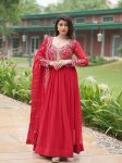 ATTRACTIVE BLOOMING GEORGETTE EMBROIDERY SEQUENCE WORK GOWN WITH DUPATTA RED