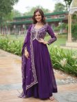 ATTRACTIVE BLOOMING GEORGETTE EMBROIDERY SEQUENCE WORK GOWN WITH DUPATTA PURPLE