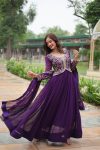 ATTRACTIVE BLOOMING GEORGETTE EMBROIDREY SEQUENCE WORK GOWN WITH DUPATTA PARTY WEAR WHOLESALE PRICE ETHNIC GARMENT (5)