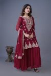 ATTRACTIVE GEORGETTE EMBROIDREY SEQUENCE WORK TOP SHARARA WITH DUPATTA PARTYWEAR WHOLESALE PRICE ETHNIC GARMENT (9)