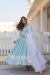 ATTRACTIVE GEORGETTE THREAD SEQUENCE WORK GOWN WITH DUPATTA PARTY WEAR WHOLESALE PRICE ETHNIC GARMENT (1)
