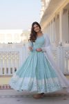 ATTRACTIVE GEORGETTE THREAD SEQUENCE WORK GOWN WITH DUPATTA PARTY WEAR WHOLESALE PRICE ETHNIC GARMENT (1)