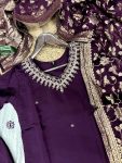 ATTRACTIVE VISCOSE CHANDERI SILK BEADS HAND WORK TOP BOTTOM WITH DUPATTA PARTY WEAR WHOLESALE PRICE ETHNIC GARMENT (6)