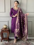 ATTRACTIVE VISCOSE CHANDERI SILK BEADS HAND WORK TOP BOTTOM WITH DUPATTA PARTY WEAR WHOLESALE PRICE ETHNIC GARMENT (6)
