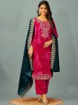 ATTRACTIVE VISCOSE VELVET SEQUENCE EMBROIDERY WORK TOP BOTTOM WITH DUPATTA FESTIVE WEAR WHOLESALE PRICE ETHNIC GARMENT (6)