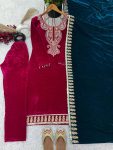 ATTRACTIVE VISCOSE VELVET SEQUENCE EMBROIDERY WORK TOP BOTTOM WITH DUPATTA FESTIVE WEAR WHOLESALE PRICE ETHNIC GARMENT (6)