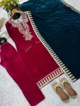 ATTRACTIVE VISCOSE VELVET SEQUENCE EMBROIDERY WORK TOP BOTTOM WITH DUPATTA FESTIVE WEAR WHOLESALE PRICE ETHNIC GARMENT (6)