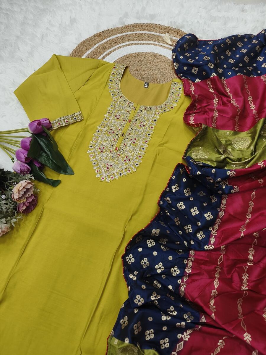 DEISGNER VISCOSE CHANDERI SEQUENCE CODING EMBROIDERY WORK TOP BOTTOM WITH DUPATTA FESTIVE WEAR WHOLESALE PRICE ETHNIC GARMENT (10)