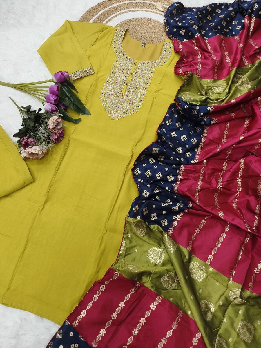 DEISGNER VISCOSE CHANDERI SEQUENCE CODING EMBROIDERY WORK TOP BOTTOM WITH DUPATTA FESTIVE WEAR WHOLESALE PRICE ETHNIC GARMENT (11)