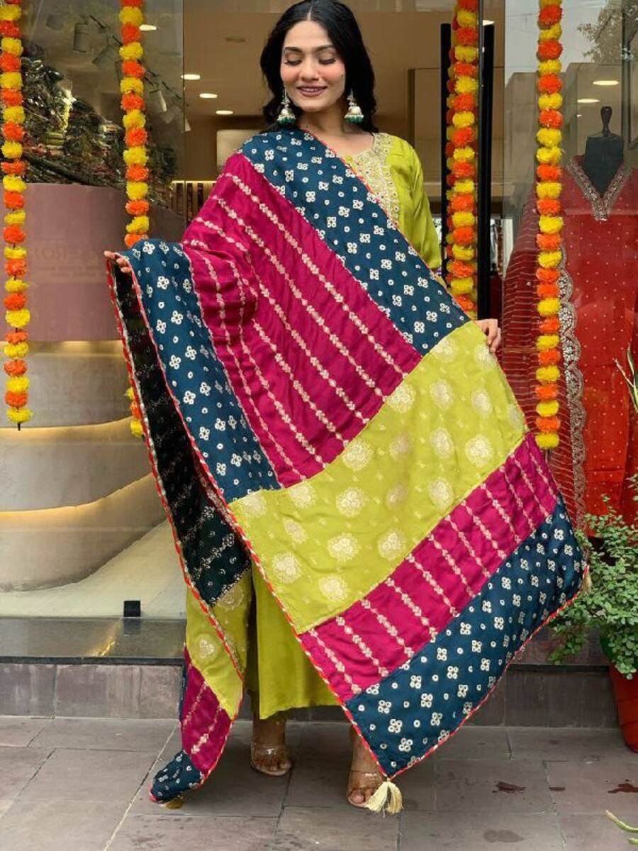 DEISGNER VISCOSE CHANDERI SEQUENCE CODING EMBROIDERY WORK TOP BOTTOM WITH DUPATTA FESTIVE WEAR WHOLESALE PRICE ETHNIC GARMENT (8)