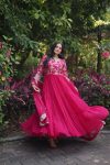 DESIGNER BLOOMING GEORGETTE JACQUARD SEQUENCE EMBROIDERY WORK GOWN WITH DUPATTA PARTY WEAR WHOLESALE PRICE ETHNIC GARMENT (3)