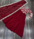 DESIGNER BLOOMING GEORGETTE JACQUARD SEQUENCE EMBROIDERY WORK GOWN WITH DUPATTA PARTY WEAR WHOLESALE PRICE ETHNIC GARMENT (24)