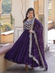 DESIGNER BLOOMING GEORGETTE JACQUARD SEQUENCE EMBROIDERY WORK GOWN WITH DUPATTA PURPLE