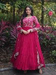 DESIGNER BLOOMING GEORGETTE JACQUARD SEQUENCE EMBROIDERY WORK GOWN WITH DUPATTA RANI