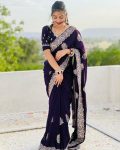 DESIGNER BLOOMING VICHITRA ZARI THREAD WITH STONE WORK  SAREE WITH UNSTITCHED BLOUSE PURPLE