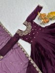 DESIGNER BURBURRY SILK SEQUENCE EMBROIDERY WORK WITH READY MADE LACE WORK GOWN WITH DUPATTA FESTIVE WEAR WHOLESALE PRICE ETHNIC GARMENT (2)