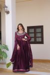 DESIGNER BURBURRY SILK SEQUENCE EMBROIDERY WORK WITH READY MADE LACE WORK GOWN WITH DUPATTA FESTIVE WEAR WHOLESALE PRICE ETHNIC GARMENT (2)