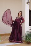DESIGNER BURBURRY SILK SEQUENCE EMBROIDERY WORK WITH READY MADE LACE WORK GOWN WITH DUPATTA FESTIVE WEAR WHOLESALE PRICE ETHNIC GARMENT (2)