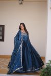 DESIGNER BURBURRY SILK SEQUENCE EMBROIDERY WORK WITH READY MADE LACE WORK GOWN WITH DUPATTA FESTIVE WEAR WHOLESALE PRICE ETHNIC GARMENT (6)