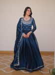 DESIGNER BURBURRY SILK SEQUENCE EMBROIDERY WORK WITH READY MADE LACE WORK GOWN WITH DUPATTA  TEAL