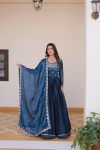 DESIGNER BURBURRY SILK SEQUENCE EMBROIDERY WORK WITH READY MADE LACE WORK GOWN WITH DUPATTA FESTIVE WEAR WHOLESALE PRICE ETHNIC GARMENT (6)