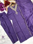 DESIGNER CHANDERI SILK EMBROIDERY WORK TOP BOTTOM WITH DUPATTA PARTY WEAR WHOLESALE PRICE ETHNIC GARMENT (4)