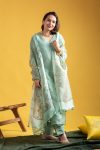 DESIGNER CHANDERI SILK EMBROIDERY WORK TOP BOTTOM WITH DUPATTA MINT