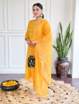 DESIGNER CHANDERI SILK EMBROIDERY WORK TOP BOTTOM WITH DUPATTA PARTY WEAR WHOLESALE PRICE ETHNIC GARMENT (4)