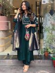 DESIGNER CHANDERI SILK SEQUENCE EMBROIDERY CODING WORK TOP BOTTOM WITH DUPATTA PARTY WEAR WHOLESALE PRICE ETHNIC GARMENT (12)