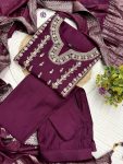 DESIGNER CHANDERI SILK SEQUENCE EMBROIDERY CODING WORK TOP BOTTOM WITH DUPATTA PARTY WEAR WHOLESALE PRICE ETHNIC GARMENT (23)