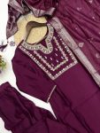 DESIGNER CHANDERI SILK SEQUENCE EMBROIDERY CODING WORK TOP BOTTOM WITH DUPATTA PARTY WEAR WHOLESALE PRICE ETHNIC GARMENT (23)