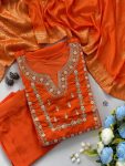 DESIGNER CHANDERI SILK SEQUENCE EMBROIDERY CODING WORK TOP BOTTOM WITH DUPATTA PARTY WEAR WHOLESALE PRICE ETHNIC GARMENT (2)