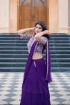 DESIGNER CHINON 3 LAYER RUFFLE WORK AND ATTACHED DUPPTA LEHENGA SAREE WITH STITCHED BLOUSE PARTY WEAR WHOLESALE PRICE ETHNIC GARMENT (5)