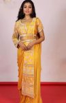 DESIGNER CHINON EMBRODERY SEQUENCE WORK LEHENGA SAREE WITH BLOUSE AND EXTRA KALI AND WAIST BELT  YELLOW