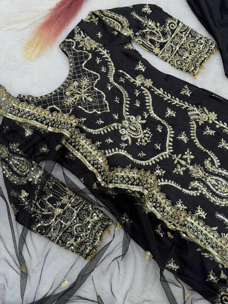 DESIGNER CHINON EMBROIDERY AND SEQUENCE WORK WITH MOTI LACE BORDER WORK TOP BOTTOM WITH DUPATTA FESTIVE WEAR WHOLESALE PRICE ETHNIC GARMENT (19)