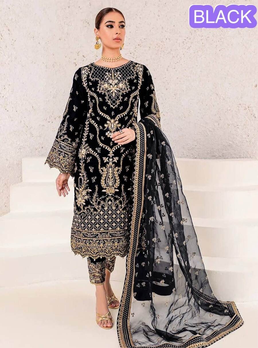 DESIGNER CHINON EMBROIDERY AND SEQUENCE WORK WITH MOTI LACE BORDER WORK TOP BOTTOM WITH DUPATTA FESTIVE WEAR WHOLESALE PRICE ETHNIC GARMENT (5)