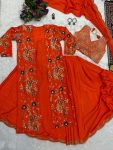 DESIGNER CHINON EMBROIDERY BORDER WORK READY TO WEAR SAREE WITH STITCHED BLOUSE AND KOTI PARTY WEAR WHOLESALE PRICE ETHNIC GARMENT (7)