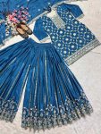 DESIGNER CHINON EMBROIDERY CODING SEQUENCE WORK TOP PALAZZO WITH DUPATTA PARTY WEAR WHOLESALE PRICE ETHNIC GARMENT (6)