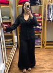 DESIGNER CHINON EMBROIDERY CODING WORK PALAZZO KOTI WITH STITCHED BLOUSE BLACK