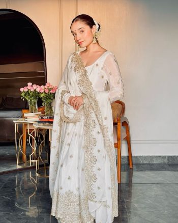 DESIGNER CHINON EMBROIDERY SEQUENCE WORK GOWN BOTTOM WITH DUPATTA WHITE