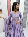 DESIGNER CHINON EMBROIDERY SEQUENCE WORK GOWN WITH DUPATTA FESTIVE WEAR WHOLESALE PRICE ETHNIC GARMENT (3)