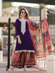 DESIGNER CHINON EMBROIDERY SEQUENCE WORK TOP SHARARA WITH DUPATTA PURPLE