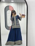 DESIGNER CHINON EMBROIDERY THREAD SEQUENCE WORK TOP PALAZZO WITH DUPATTA PARTY WEAR WHOLESALE PRICE ETHNIC GARMENT (9)