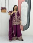 DESIGNER CHINON EMBROIDERY THREAD SEQUENCE WORK TOP PALAZZO WITH DUPATTA PARTY WEAR WHOLESALE PRICE ETHNIC GARMENT (7)