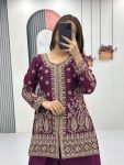 DESIGNER CHINON EMBROIDERY THREAD SEQUENCE WORK TOP PALAZZO WITH DUPATTA PARTY WEAR WHOLESALE PRICE ETHNIC GARMENT (7)