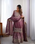 DESIGNER CHINON SILK CODING EMBROIDERY MOTI WORK TOP SHARARA WITH DUPATTA PARTY WEAR WHOLESALE PRICE ETHNIC GARMENT (3)
